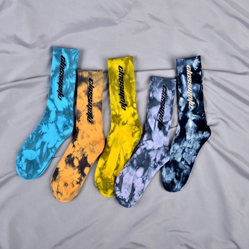 แฟชั่น Tie Dye ส่วนบุคคล Sox Jacquard Oem Crew Street Sport Men พิมพ์ Designer โลโก้ถุงเท้าที่กำหนดเอง