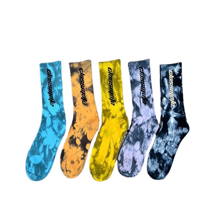 แฟชั่น Tie Dye ส่วนบุคคล Sox Jacquard Oem Crew Street Sport Men พิมพ์ Designer โลโก้ถุงเท้าที่กำหนดเอง